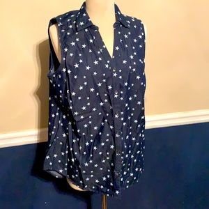 Kim Rogers patriotic stars sleeveless button up